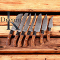 Best Budget Knife Set – 13" Damascus Kitchen Knives with Rosewood & Resin Handles + Leather Roll Kit