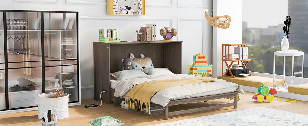 Queen Size Murphy Bed with Built-In Charging Station  Antique Grey
