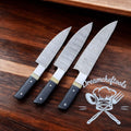 Premium Damascus Cooking Knife Set – Handmade Buffalo Horn & Steel Bolster with Leather Roll