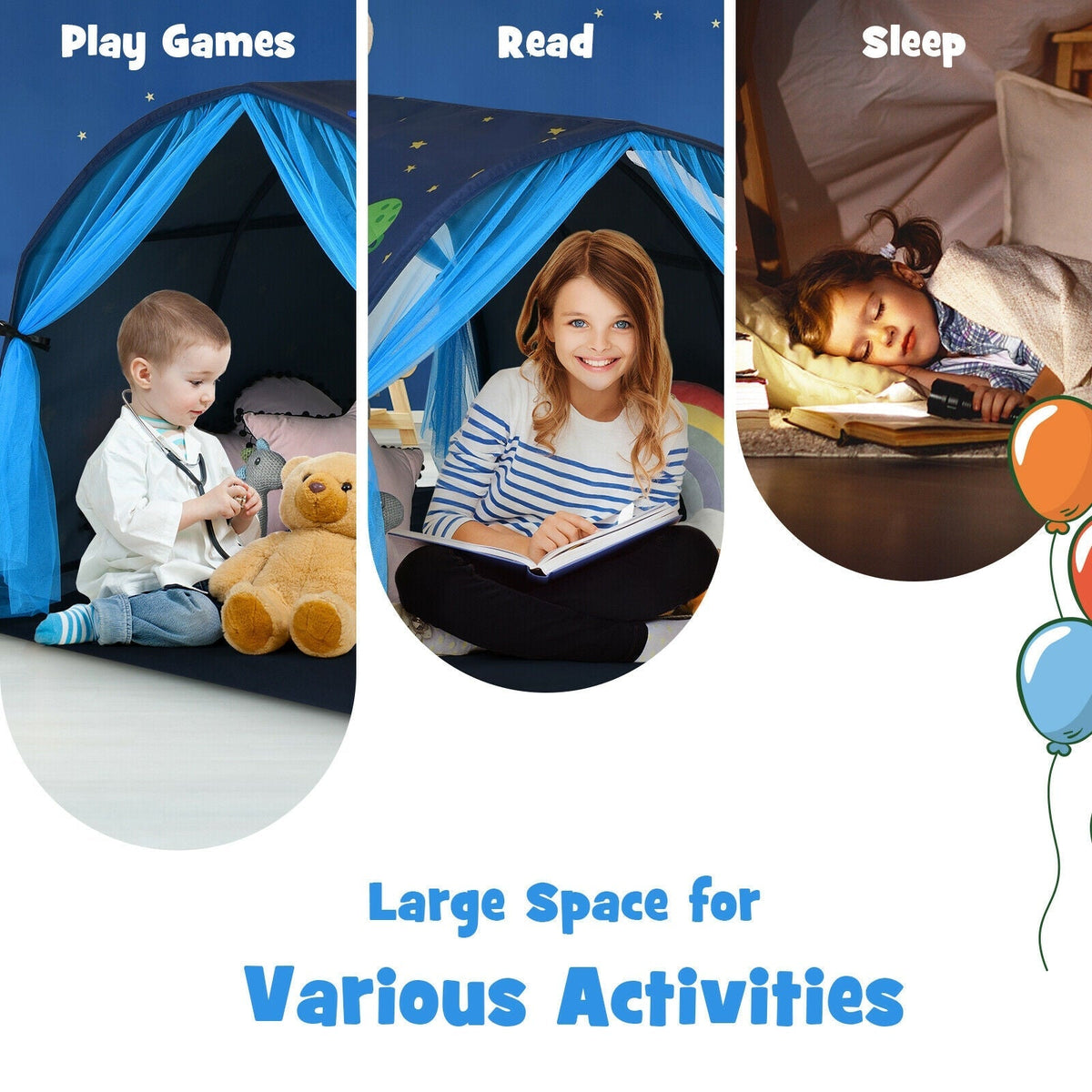 Kids Galaxy Starry Sky Dream Portable Play Tent with Double Net Curtain