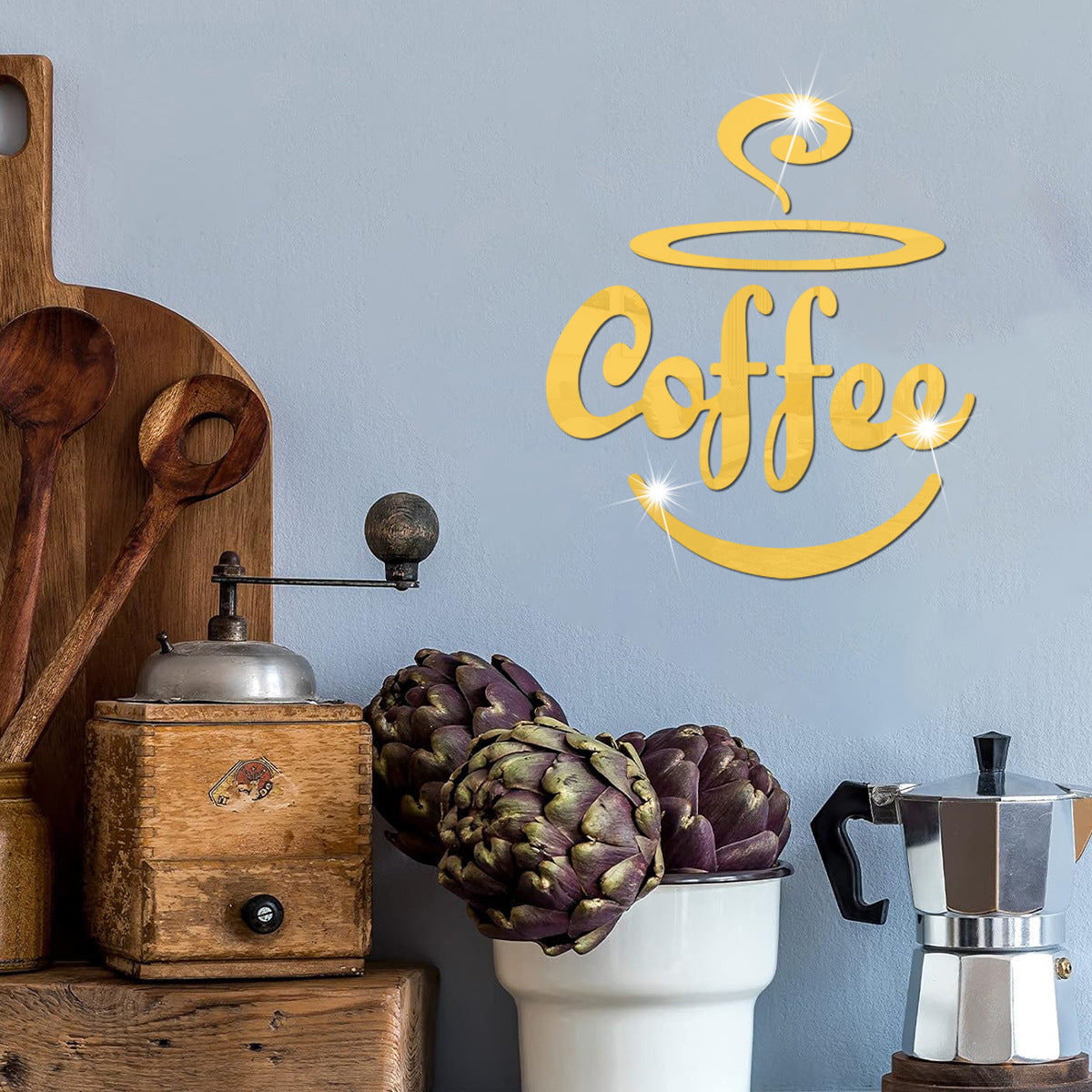 Coffee Themed Mirror Acrylic Wall Stickers for Kitchen and Dining Room