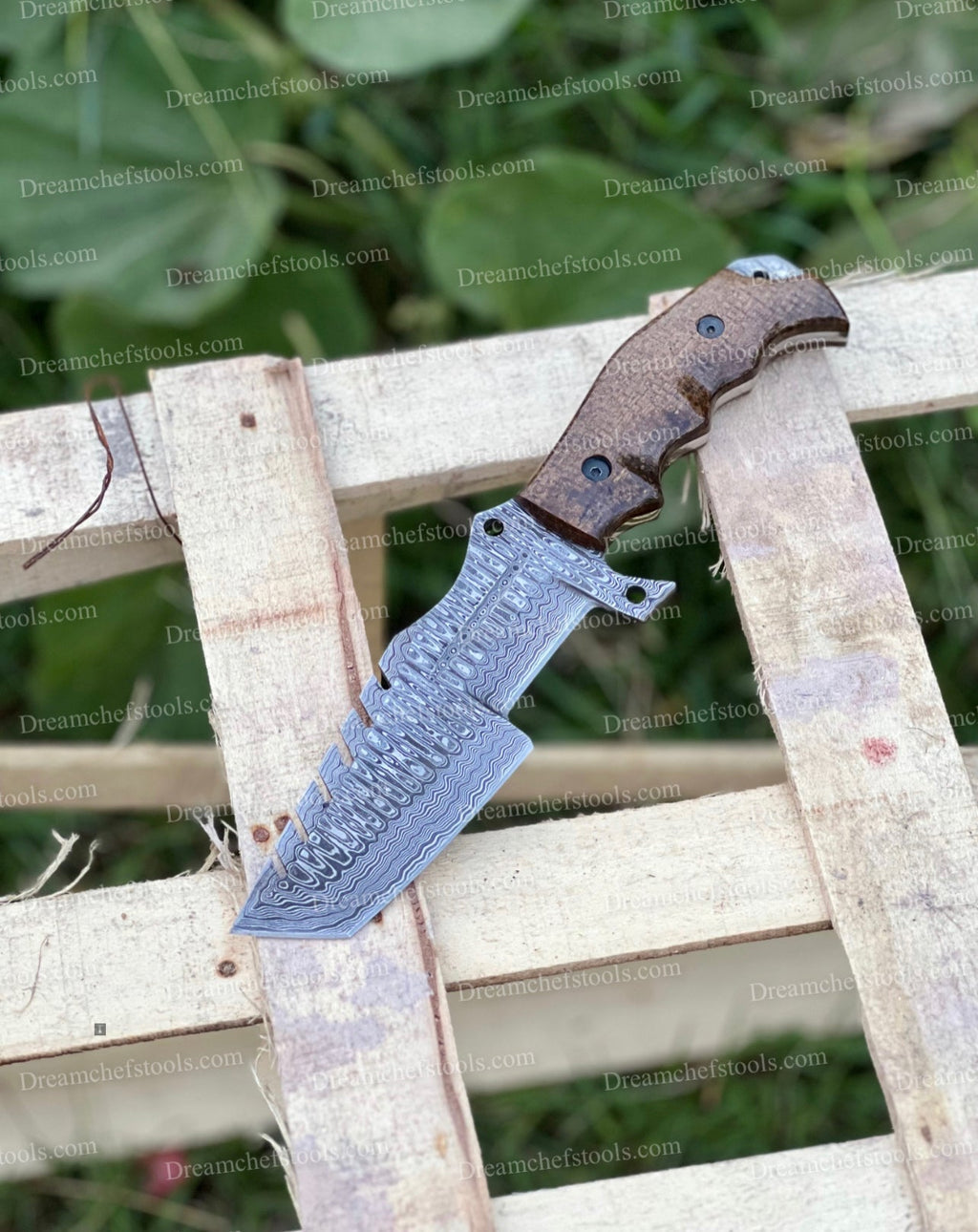 Custom handmade Damascus steel tracker knife