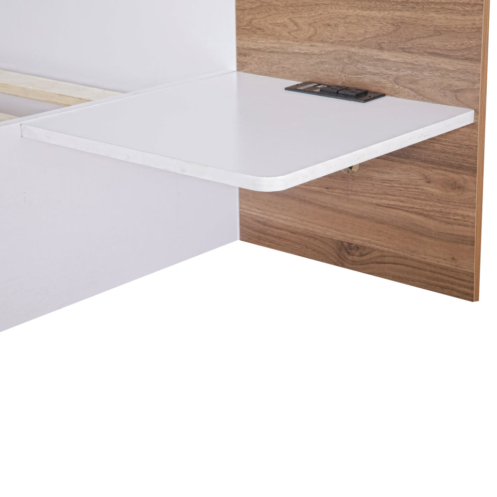 Queen Size Platform Bed with Headboard, Drawers, Shelves, USB Ports and Sockets  White