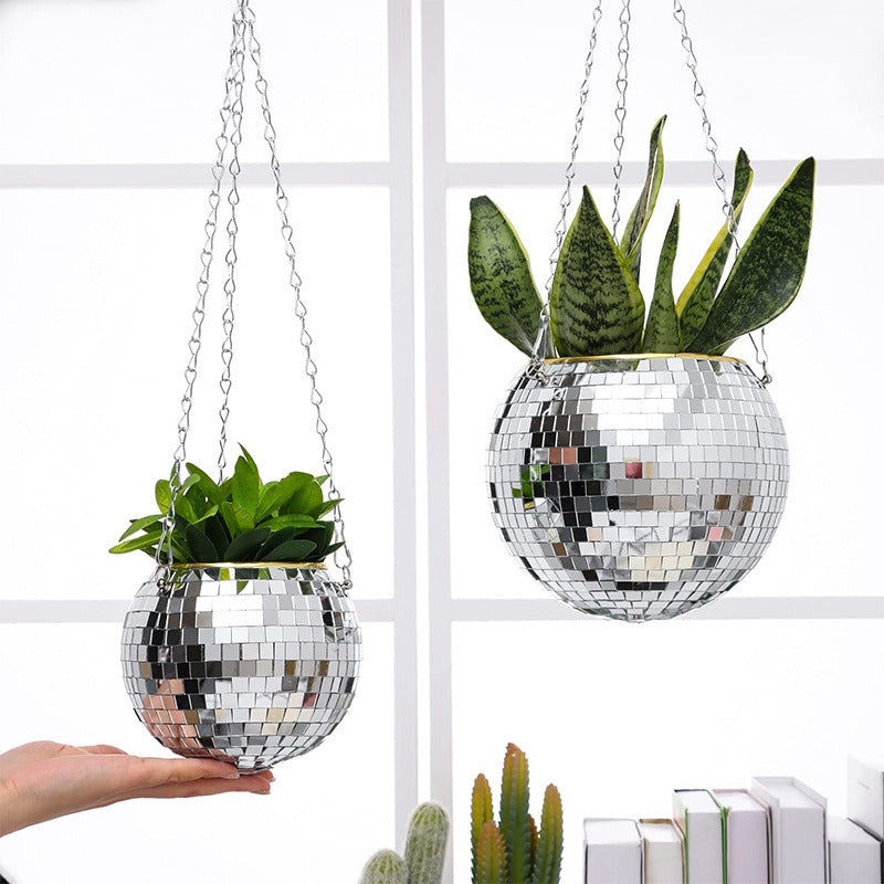 Hanging mirror shaped plastic flower pots gardening baskets disco flower pots