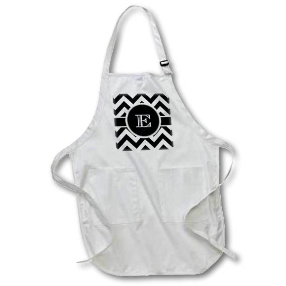 Chevron Apron with Monogram “E” – Black and White Design