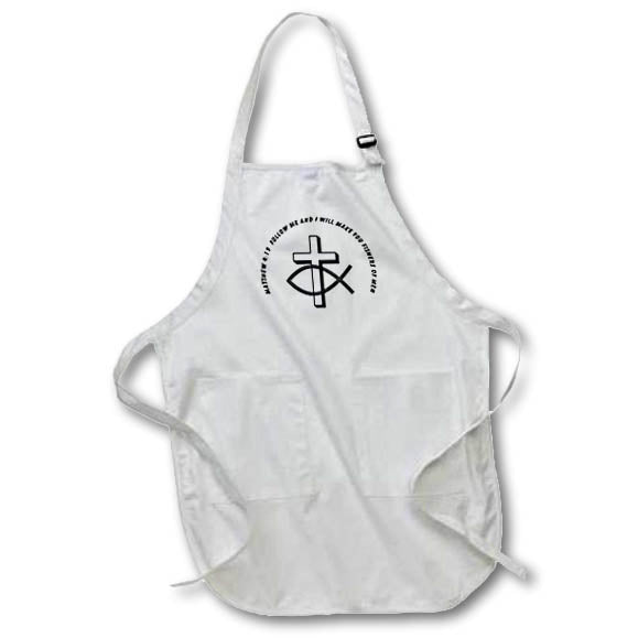 3dRose TNMGraphics Scripture - Fishers of Men Scripture Cross and Fish - Aprons (apr_253184)