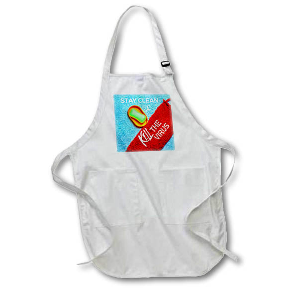 3dRose Keep Clean And Kill The Virus hygiene support design - Aprons (apr_334529)