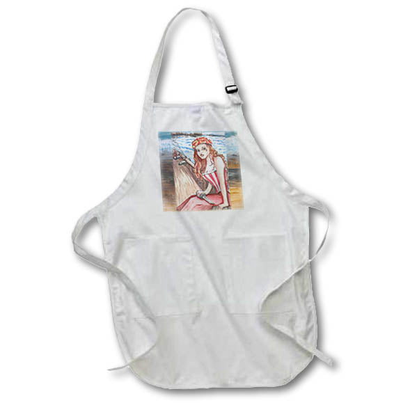 Apron - Pirate Lassie in corset sitting on Ship with Beach Illustration lee Illustrations - Pirate