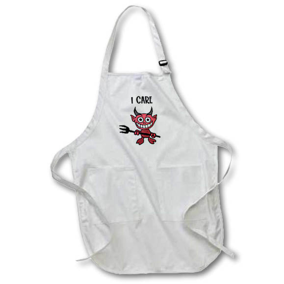 Apron - Funny Devil with Pitchfork says I Care Devil May Care Pun Funny