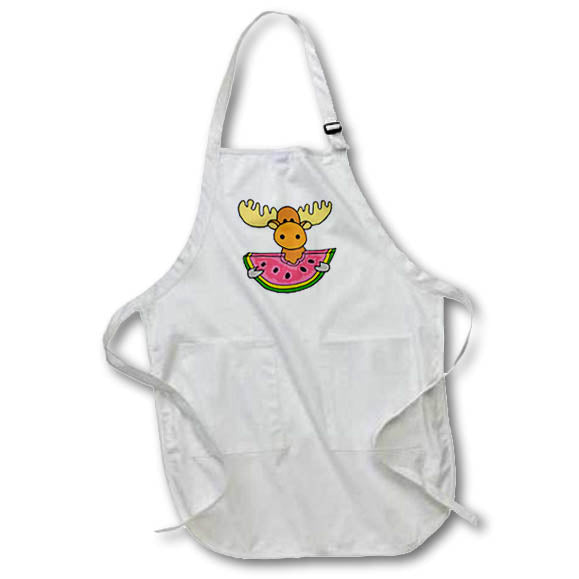Apron - Funny Moose eating Watermelon Nature Cartoon Funny