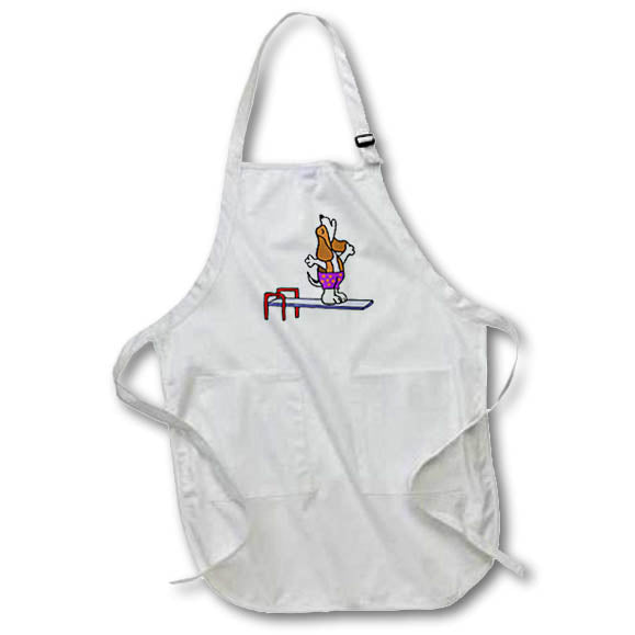 Cute Funny Beagle Dog Diver Apron – Polka Dot Swim Trunks Design