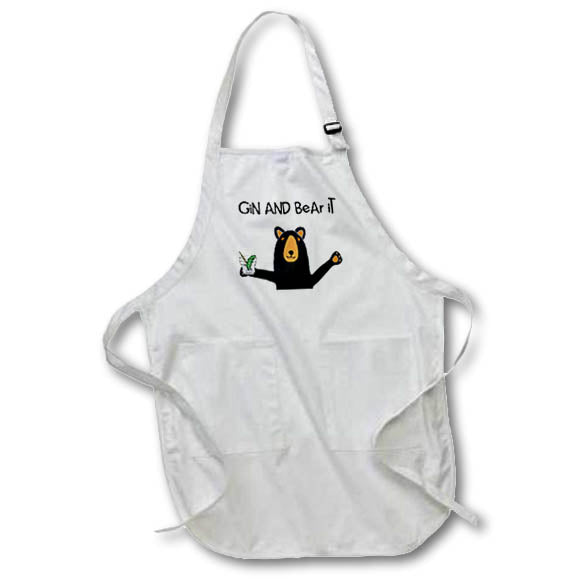 Apron - Funny Black Bear Drinking Gin Drink Gin and Bear it Pun Funny