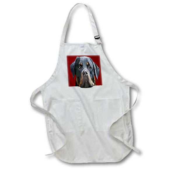 Apron - Rottweiler Peering Over A White Wall Vector Red Background Vector - Rottweiler