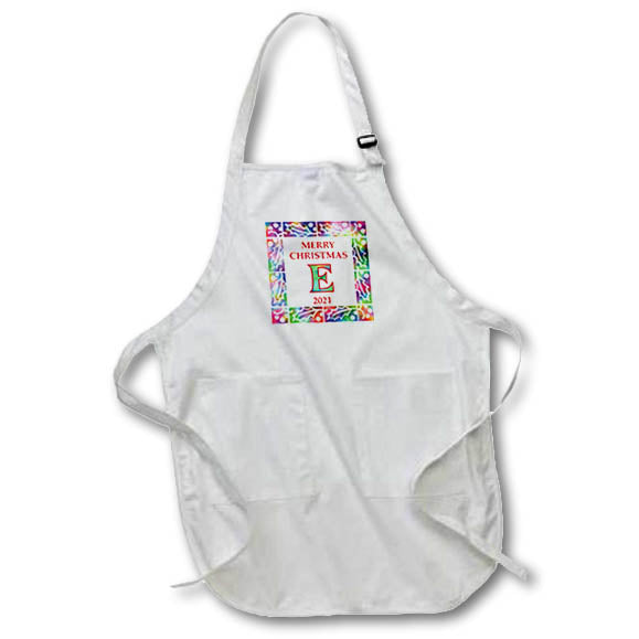 Apron - Letter E Rainbow Tie Dye Holly Border Monogram Christmas- Tie Dye Holly Monogram