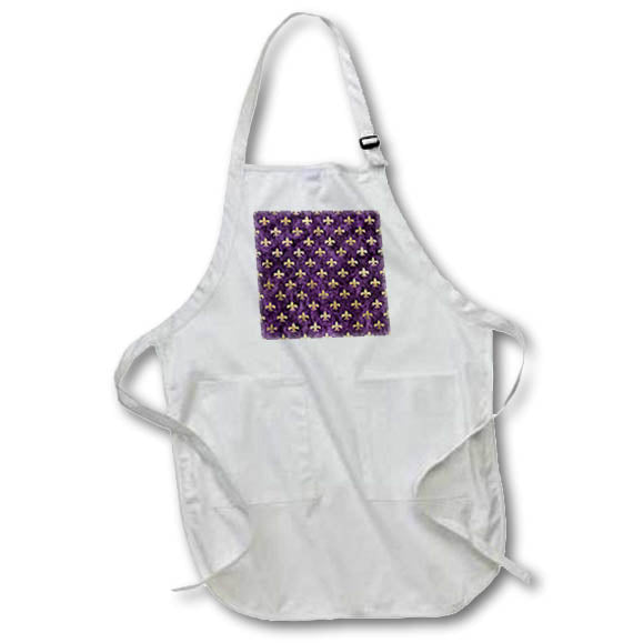 Apron - Chic Purple and Image of Gold Fleur De Lis Pattern Patterns