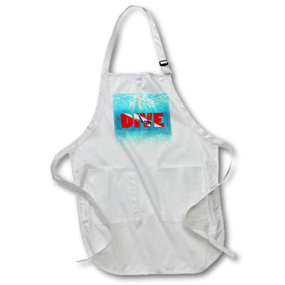 Apron - Underwater female SCUBA diver graphic with red and white DIVE flag. Creative Studios – SCUBA Diving
