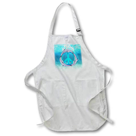 Apron - A pod of dolphins swimming around a ocean blue peace sign. Creative Studios – Dolphins