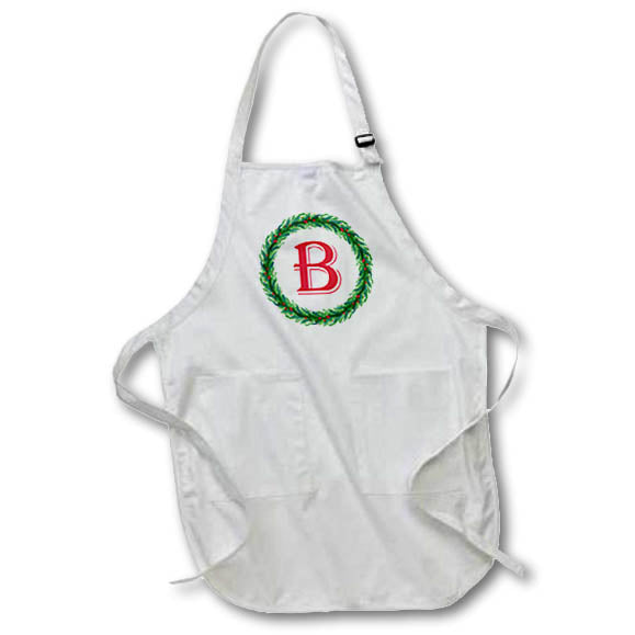 Apron - Christmas Wreath Monogram B Red Initial, SM3DR Christmas Monograms