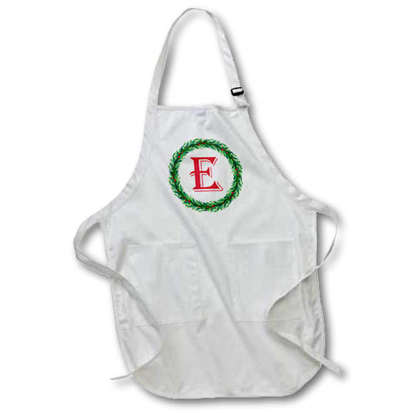 Apron - Christmas Wreath Monogram E Red Initial, SM3DR Christmas Monograms