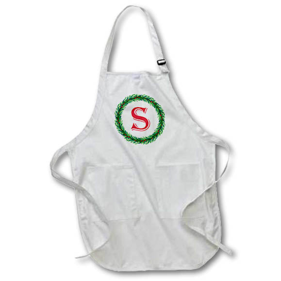 Apron - Christmas Wreath Monogram S Red Initial, SM3DR Christmas Monograms