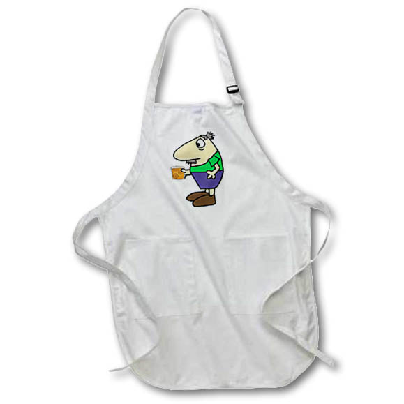 Apron - Cute Funny Old Mustached Man Drinking Scotch Whiskey Cartoon Funny