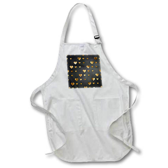 Apron - Cute Black and Image Of Gold Hearts Pattern Patterns