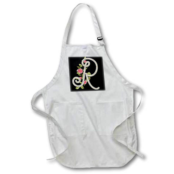 Apron - Monogram Initial R With Pretty Pink Flowers Monograms