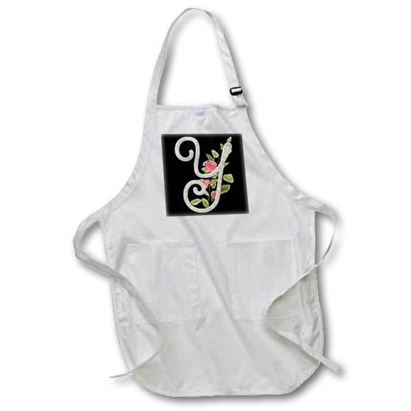Apron - Monogram Initial Y With Pretty Pink Flowers Monograms