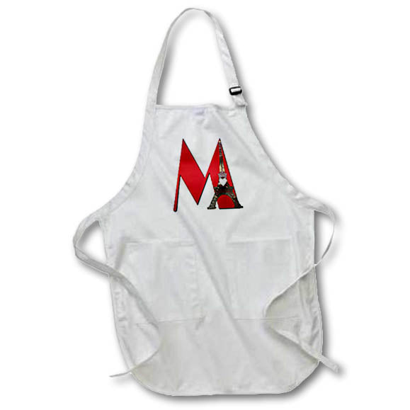 Apron - Red Monogram Initial M With An Eiffel Tower Monograms