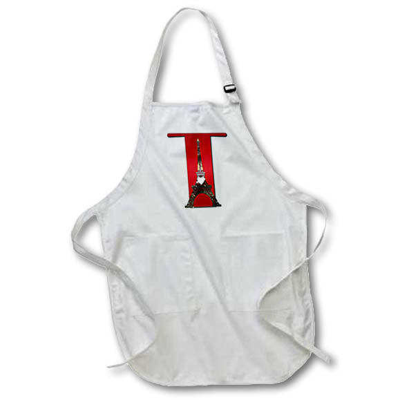 Apron - Red Monogram Initial T With An Eiffel Tower Monograms