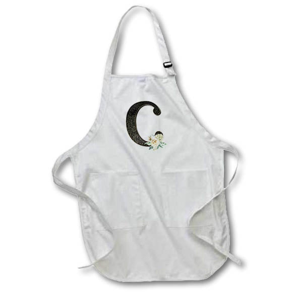 Apron - Monogram Initial C With Pretty White Floral Monograms