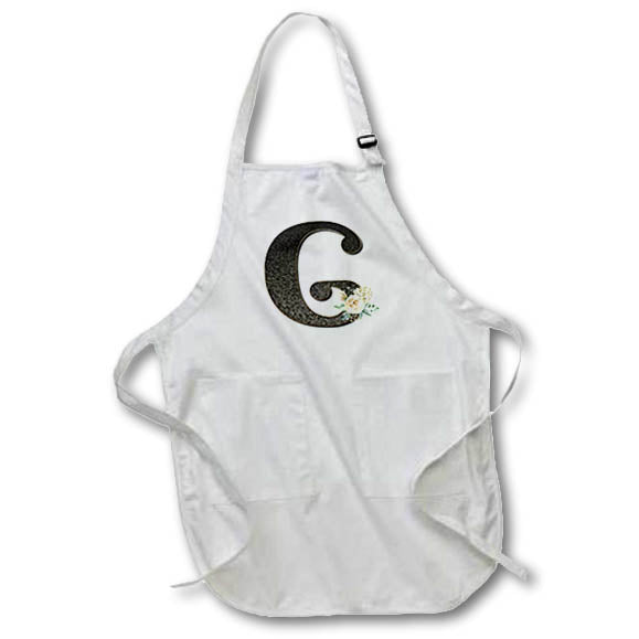 Apron - Monogram Initial G With Pretty White Floral Monograms