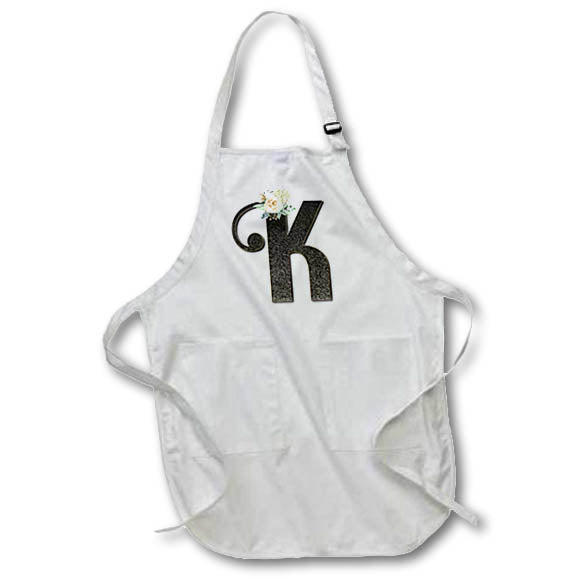 Apron - Monogram Initial K With Pretty White Floral Monograms