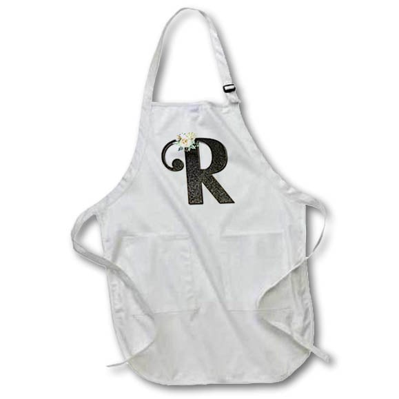 Apron - Monogram Initial R With Pretty White Floral Monograms