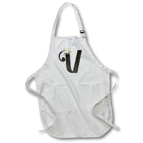 Apron - Monogram Initial V With Pretty White Floral Monograms