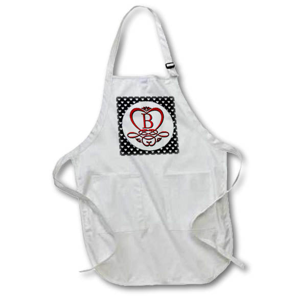 Apron - Monogram Initial B Red Heart Flourish Monograms