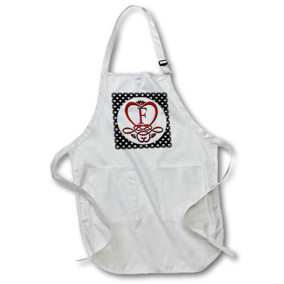 Apron - Monogram Initial F Red Heart Flourish Monograms