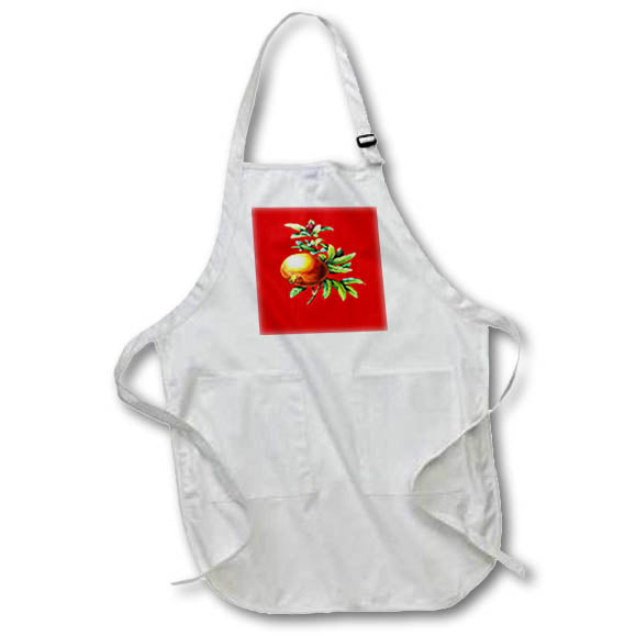 Apron - Pomegranate Autumn Botanical Vector Art On Red Vector Art - Pomegranate