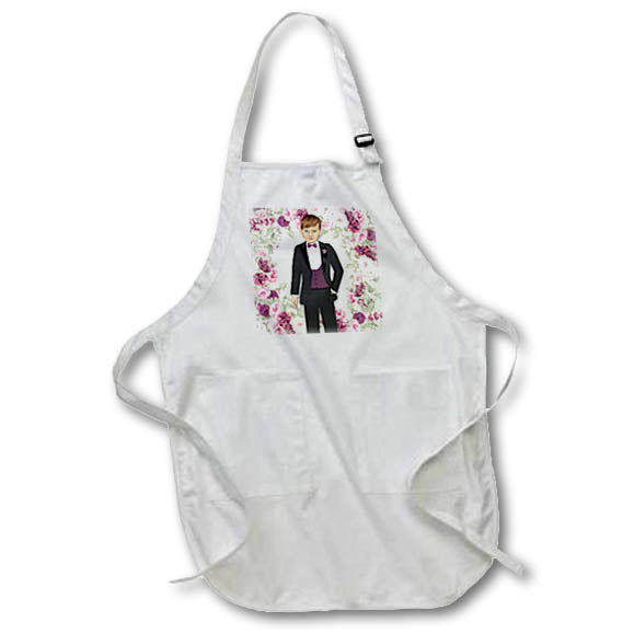 Apron - White Boy Wedding Tux Coin Bearer with Plum Floral Accents Wedding Collection