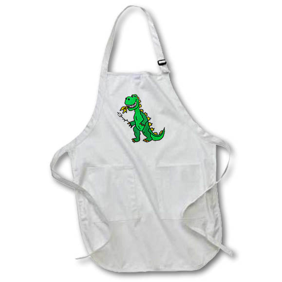 Apron - Funny Green Godzilla Monster Roasting Marshmallow Cartoon Funny