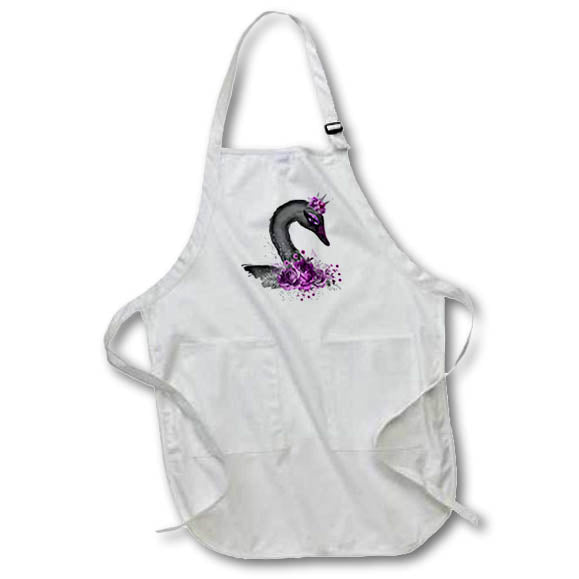 Apron - Pretty Purple Floral Black Swan Illustration Illustrations