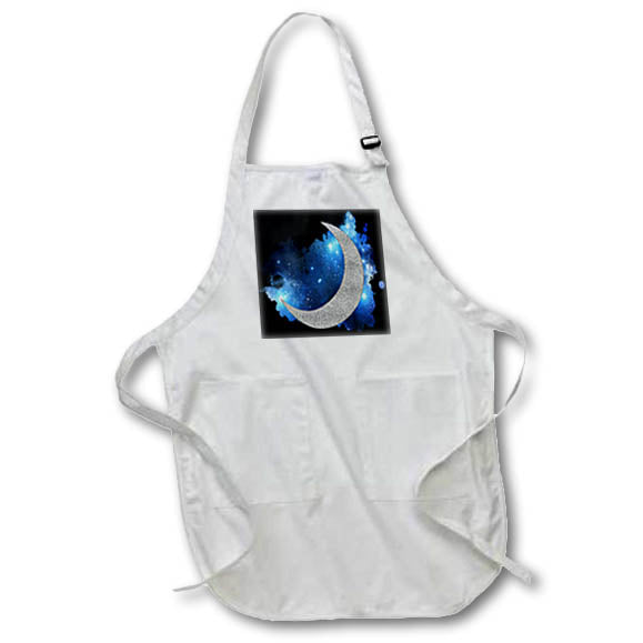 Apron - Glam Image Of Silver Moon On A Bright Blue Star Background Illustrations
