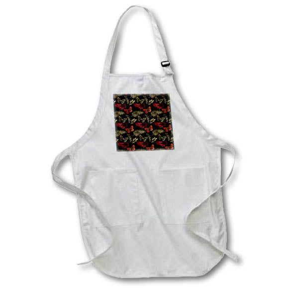Apron - Pretty Red and Image Of Gold Tropical Leaves and Butterfly Pattern Patterns