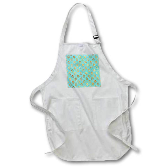 Apron - Modern Mint Green and Gold Peacock Leaves Pattern Patterns