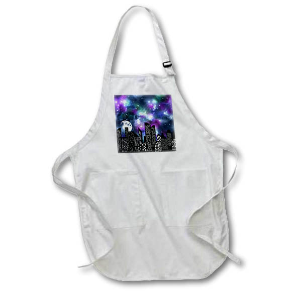 Apron - Modern Full Moon Night Sky City Skyline Patterns