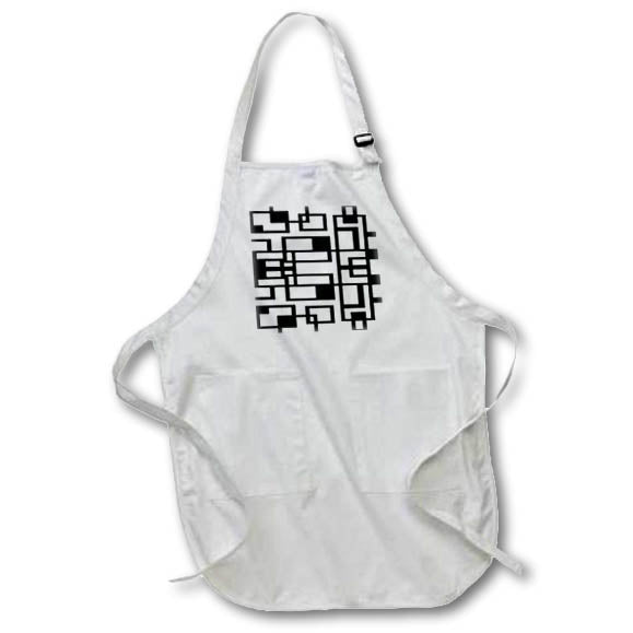 Apron - Black Lines And Irregular White Shapes Abstract Design Digital Art - Symmetrical Pattern