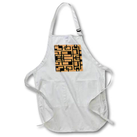 Apron - Black Lines And Irregular Orange Shapes Abstract Design Digital Art - Symmetrical Pattern