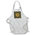 Apron - Image of Arshaka Initial V, Round Frame, Leaf Design, Gold on Black Initial Design