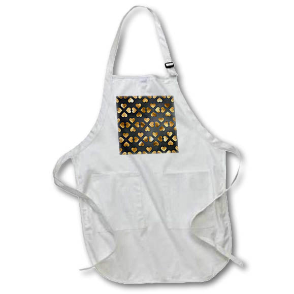 Apron - Black and Image of Gold Four Square Hearts Pattern Patterns