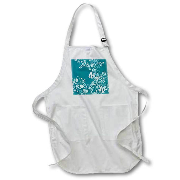 Apron - Turquoise and White Fish and Floral Pattern Patterns